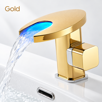 Waterfall LED Basin Faucet with Colour-Changing Temperature Display