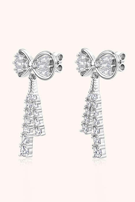 Opulent 1.12 Carat Moissanite Bow Earrings in Sterling Silver with Platinum or 18K Gold Touch