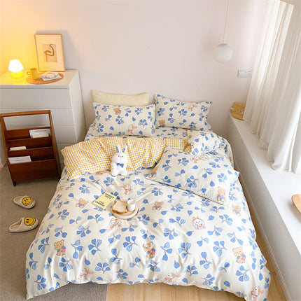 Peekaboo Studio Four-Piece Cotton Bed Sheet Set with Quilt Cover, Soft
