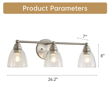 Room & Decor Modern 3-Light Brushed Nickel Vanity Light with Clear Gla