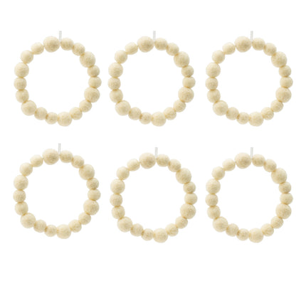 Room & Decor 6.7" Cream Ball Wreath Ornaments, Set of 6 Wool Decor