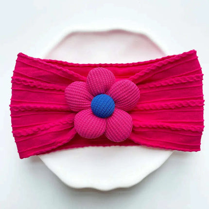 Flower-Embellished Nylon Hairband for Girls - Soft Elastic Turban Headwear for Newborns and Kids