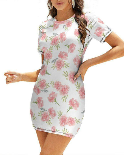 Chic White Wrap Dress with Short Sleeves and Round Neckline