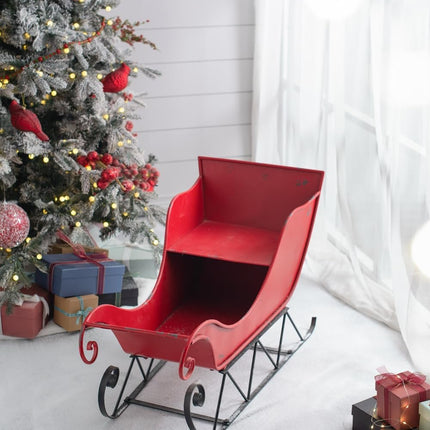 Room and Decor Large Distressed Iron Santa Sleigh Holiday Decoration