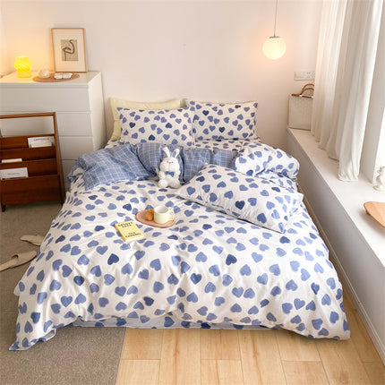 Peekaboo Studio Four-Piece Cotton Bed Sheet Set with Quilt Cover, Soft