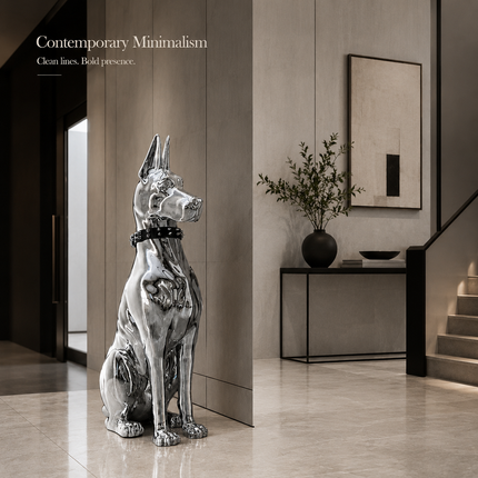 Oversized Electroplated Great Dane Floor Sculpture — Studded Collar Detail Sculptures & Statues modern-floor-decoration-electroplating-dog-porch-tv-cabinet-next-to-the-living-room-high-grade-ornaments-statue-home-accessories-1 Home & Garden > Decor > Sculptures & Statues