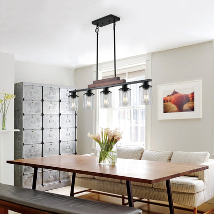 Room & Decor Farmhouse Industrial 5-Light Pendant, Adjustable Height,