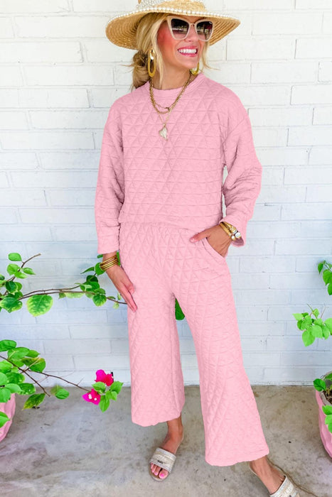 Cozy Pink Quilted Lounge Outfit with Pullover and Joggers