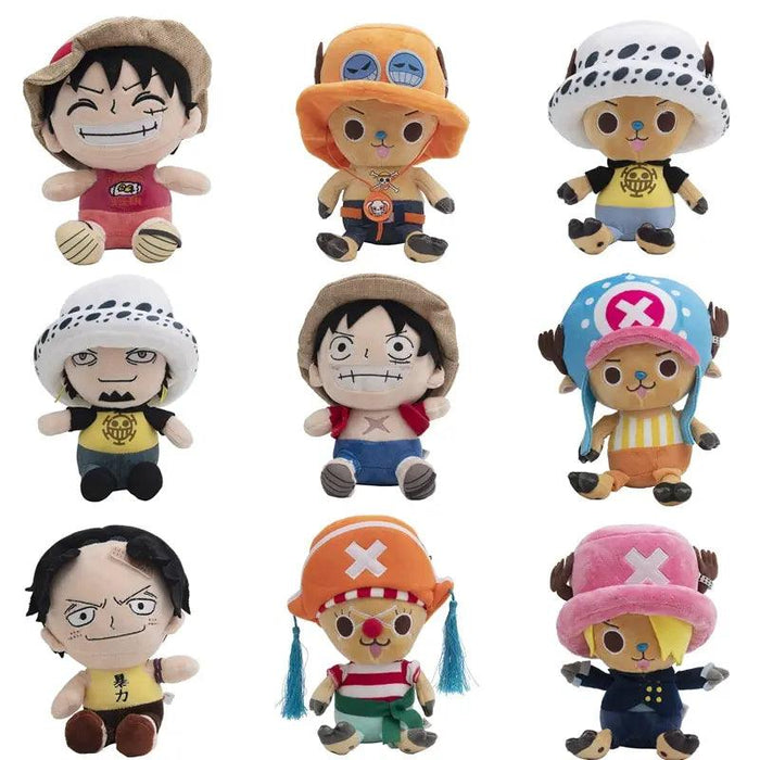 Anime Character Plush Toy Set - 25CM Luffy, Chopper, Ace & Law Figures Bundle