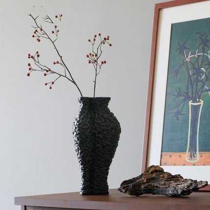 Wabi Sabi Matte Black Ceramic Vase Handmade Flower Vase Decoration