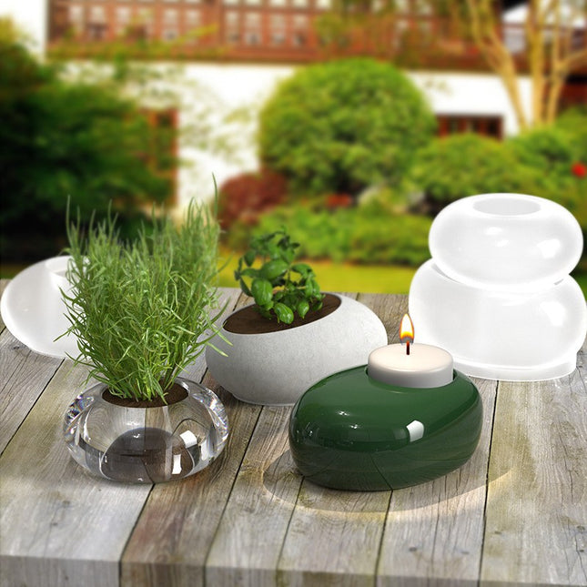 Silicone Mold Round Oval Stone Flower Pot Candle Lamp Holder Ornaments