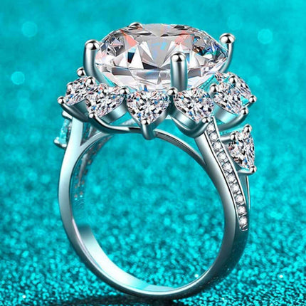 Radiant Moissanite Floral Ring in Sterling Silver - Exquisite Rhodium-Plated Jewelry
