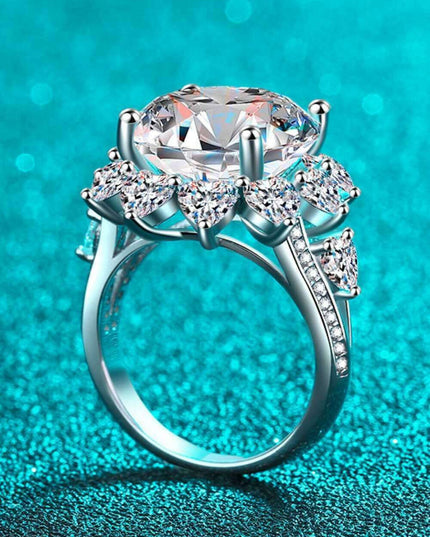 Radiant Moissanite Floral Ring in Sterling Silver - Exquisite Rhodium-Plated Jewelry