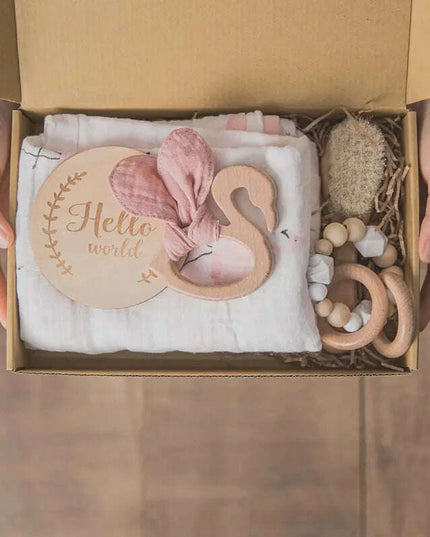 Baby Milestone Bath Toy Set with Swaddle Wrap, Rattle, and Bibs for Newborn