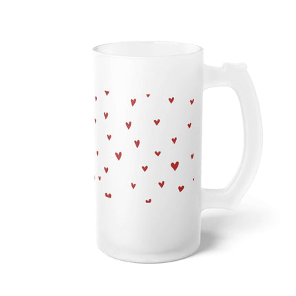Elegant 16oz Valentine Red Heart Frosted Glass Beer Mug - For the Sophisticated Enthusiast