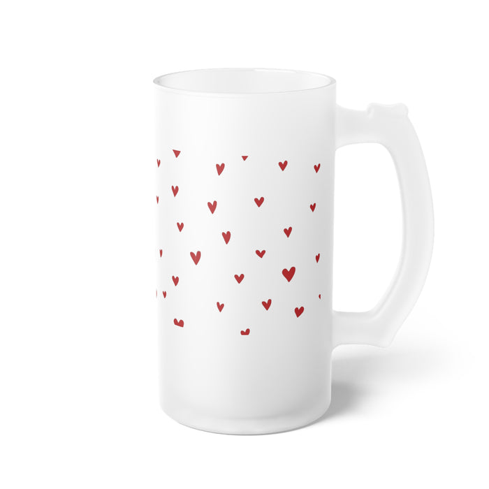 Valentine Red Heart Frosted Glass Beer Mug - Iconic 16oz Stein for Stylish Sipping