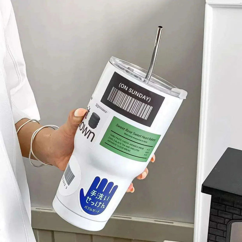 900ML Double-Wall Insulated Steel Travel Mug with Straw and Lid - Perfect for Adventurers and Daily Hydration - Très Elite