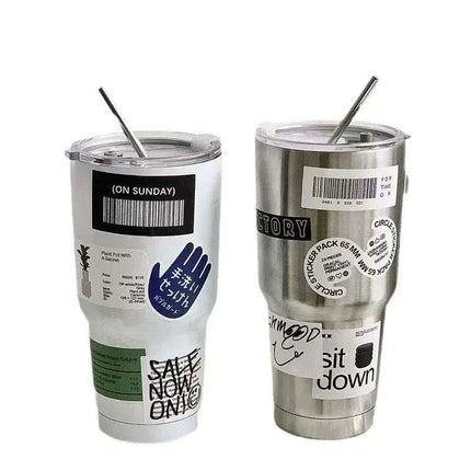 900ML Double-Wall Insulated Steel Travel Mug with Straw and Lid - Perfect for Adventurers and Daily Hydration - Très Elite- Très Elite