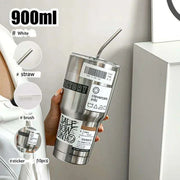 900ML Double-Wall Insulated Steel Travel Mug with Straw and Lid - Perfect for Adventurers and Daily Hydration - Très Elite
