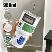 900ML Double-Wall Insulated Steel Travel Mug with Straw and Lid - Perfect for Adventurers and Daily Hydration - Très Elite