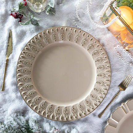 Room and Decor 8 Pack 14" Cream Plastic Charger Plates - Durable & Ele