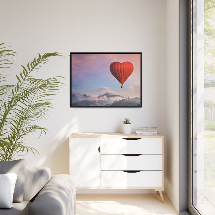 Air Balloon Romantic Valentine Matte Canvas Pinewood Frame