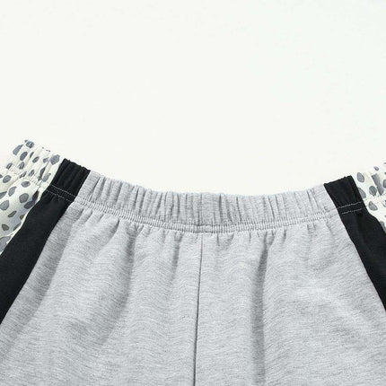 Chic Leopard Print Colorblock Lounge Set - Cozy Pullover and Shorts Ensemble