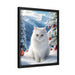 Elegant Snow White Cat Christmas Canvas Print in Sleek Black Pinewood Frame