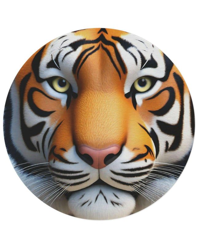 Colorful Chenille Round Rug with Vibrant Tiger Design - 60x60 Inch by Maison d'Elite
