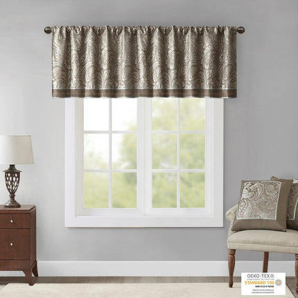 Room and Decor Jacquard Window Valance, Blue Brown, 50x18", Elegant De