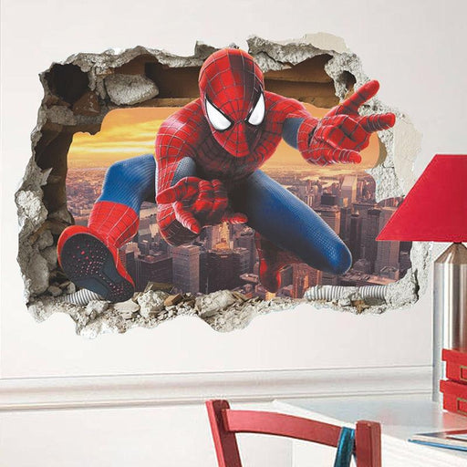 3D Effect Hero Through Decorative Wall Stickers For Nursery Kids Room Decorations Cartoon Spiderman PVC Broken Wall Decal Poster eprolo
