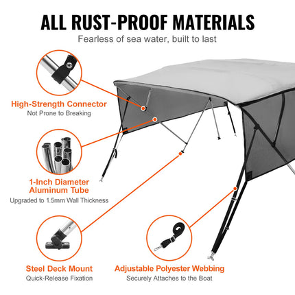VEVOR 4 Bow Bimini Top Boat Cover with Detachable Sidewalls & Support