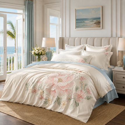 Beautiful Life 888 Luxury 100% Cotton Embroidered Duvet Cover Set, 4pc