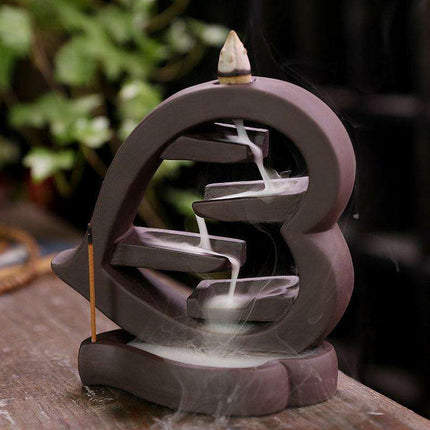 Serene Heart-Shaped Backflow Incense Burner in Elegant Purple Sand