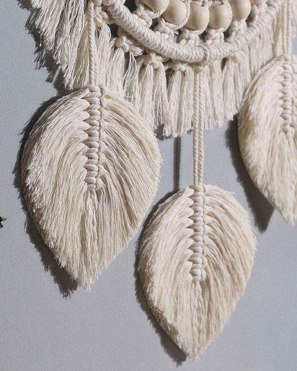 Bohemian Bliss: Artisan Cotton Tapestry with Wooden Bead Accents