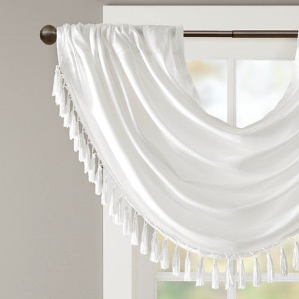 Room and Decor Faux Silk Waterfall Valance, Embellished, 38x46" White