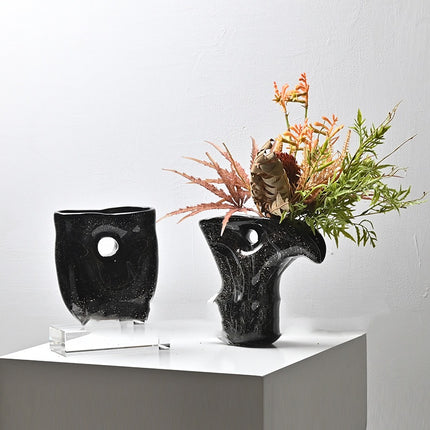 Bird Shaped Hollow Black Glass Vase Handmade Minimalist Modern Decor