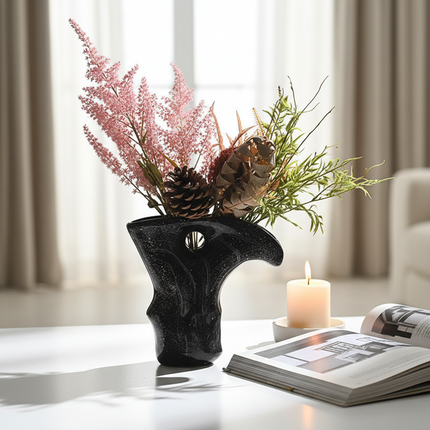Bird Shaped Hollow Black Glass Vase Handmade Minimalist Modern Decor