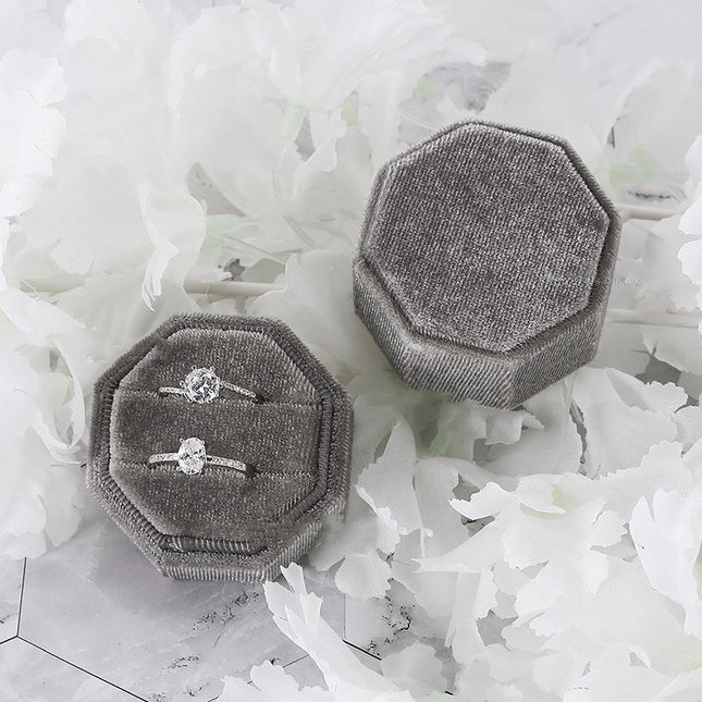 Octagon Ring Box Flannel Cloth Cloth Italian Velvet Pair Ring Jewelry