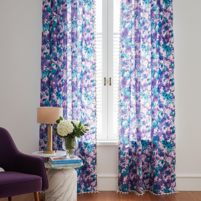 Peekaboo Studio Garden Flower Print Yellow Semi-Sheer Kitchen Curtain