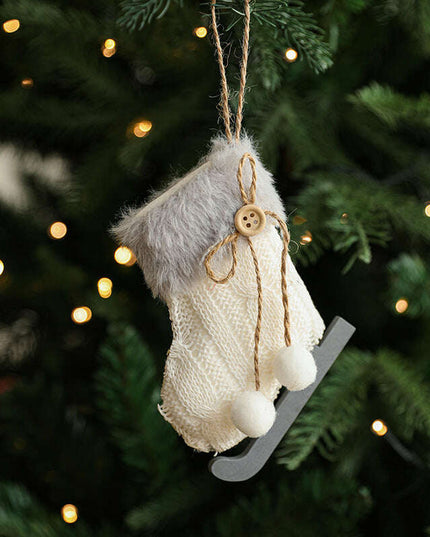 White Plush Fabric Pendant Gloves Sled Creative Christmas Tree Ornaments