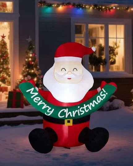5.8FT Lighted Christmas Inflatable Decoration, Inflatable Santa Claus Holding Banner, Funny Blow Up Yard Decorations With Built-in LED Lights For Holiday Party Front Yard Lawn Garden Decor