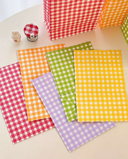 Vibrant Plaid Gift Bags with Coordinating Stickers - 50 Piece Set for All Occasions