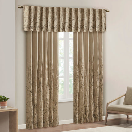 Room & Decor Faux Silk Embroidered Window Valance, 50x18", Tan