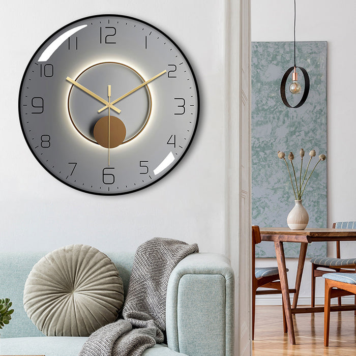 Elegant 12-Inch Silent Wall Clock with Curved Glass and Wood Back Plate