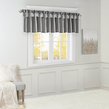 Room and Decor Lightweight Charcoal Faux Silk Valance with Beads 50x26