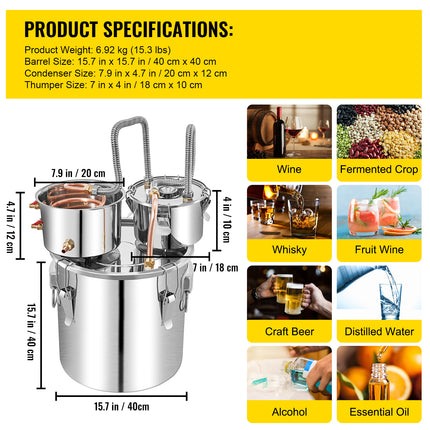 VEVOR 13.2Gal Stainless Steel Alcohol Still with Built-in Thermometer