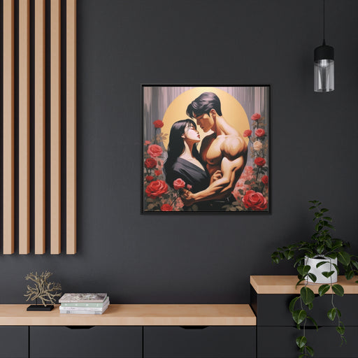 Romantic Black Pinewood Framed Canvas Print for Couples' Valentine's Day Décor