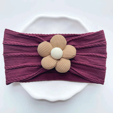 Flower-Embellished Nylon Hairband for Girls - Soft Elastic Turban Headwear for Newborns and Kids