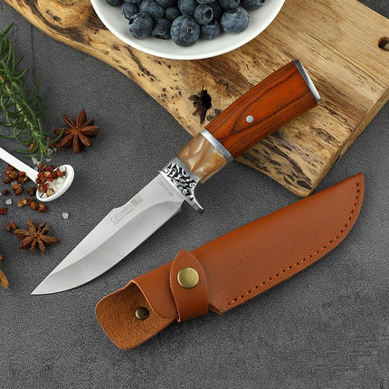 Dark Brown High Hardness Portable Self-Defense Fruit Knife 9.8cm Stainless Steel